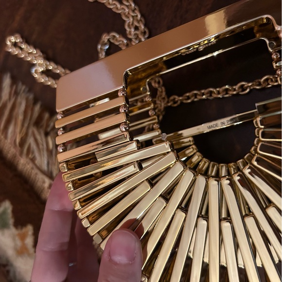 Cult Gaia Metallic Gaia's Ark Top Handle Clutch Nano Acrylic Crossbody Bag Gold - Picture 4 of 11